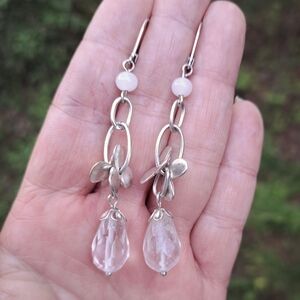 Rock crystal clear faceted quartz drop dangle earrings